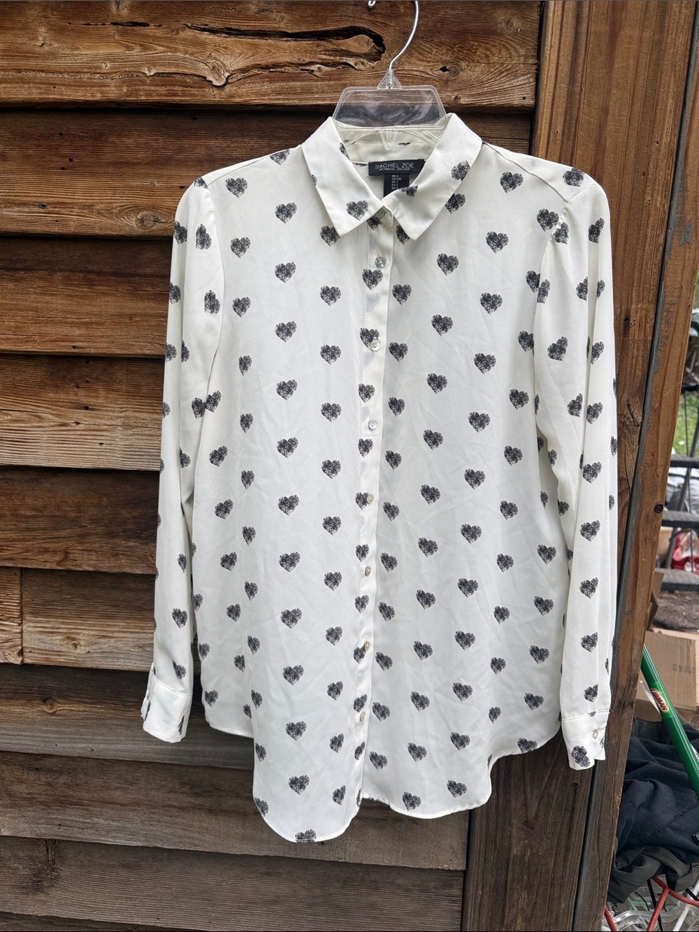 Rachel Zoe LA NY  heart print poly button down blouse
